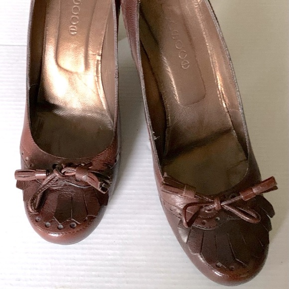 Shiny light brown real leather loafers with tassel & bow comfy block heels US9.5 - Picture 8 of 11